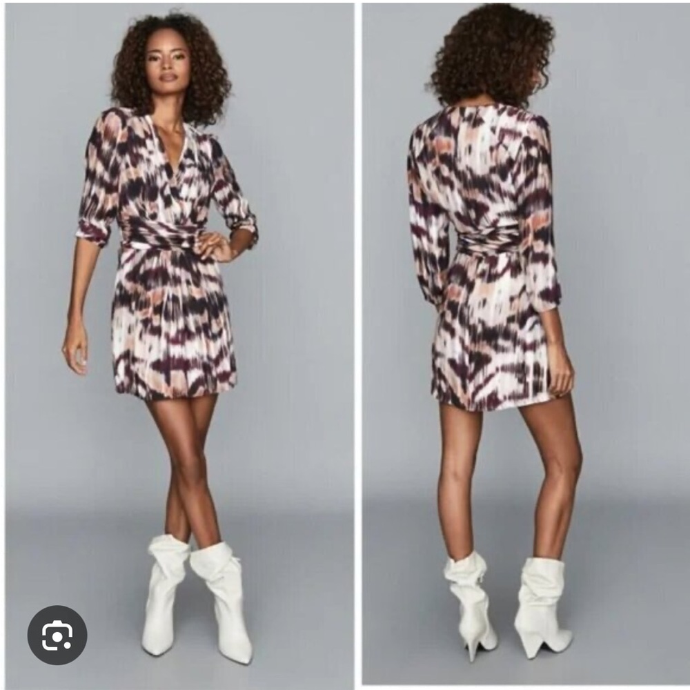 REISS Orla Printed Crossover Neck Dress